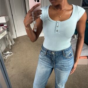 Light blue Zara ribbed bodysuit